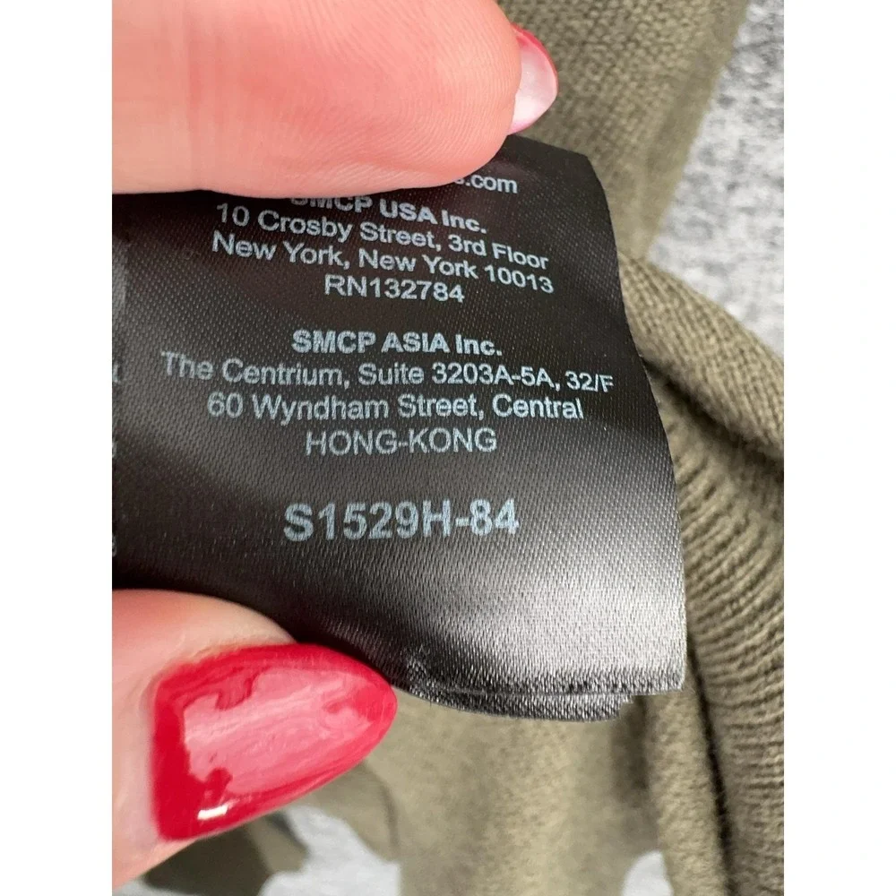 Sandro Sweater Womens Medium Green Belted Wool Cashmere Crewneck Knit Pullover